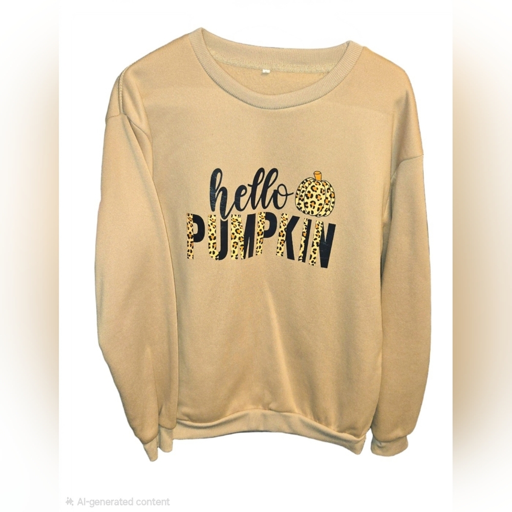 🎃SHEIN "Hello Pumpkin" Leopard Print Crewneck Sweatshirt Large🍂🍁